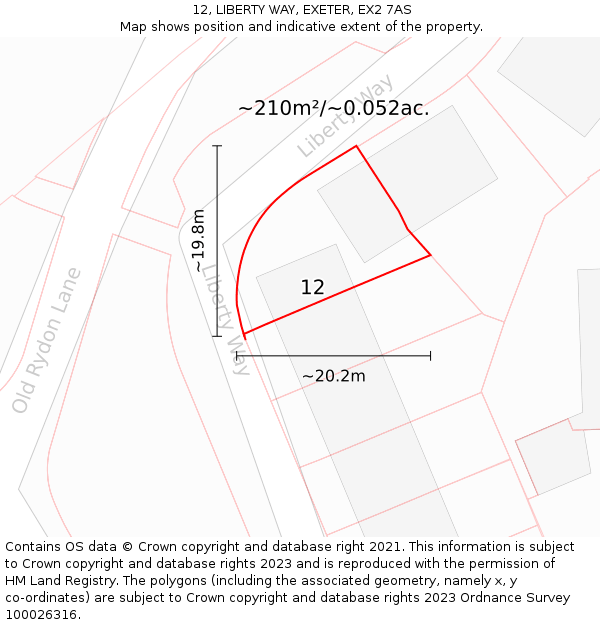 12, LIBERTY WAY, EXETER, EX2 7AS: Plot and title map