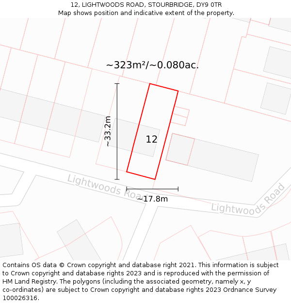 12, LIGHTWOODS ROAD, STOURBRIDGE, DY9 0TR: Plot and title map