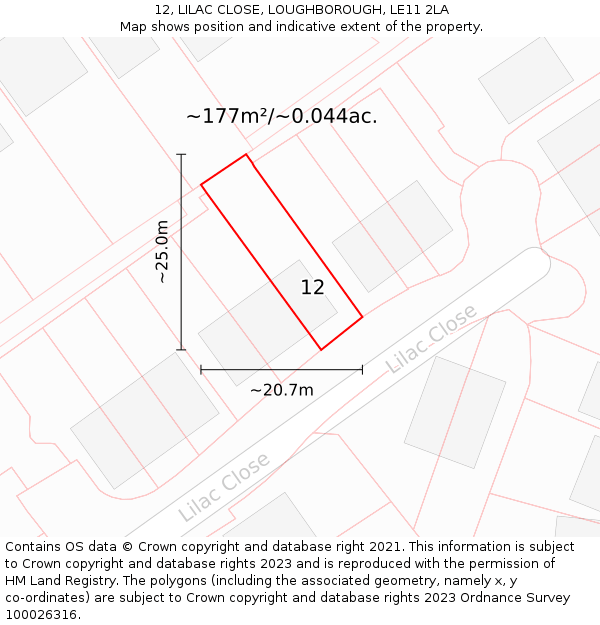 12, LILAC CLOSE, LOUGHBOROUGH, LE11 2LA: Plot and title map