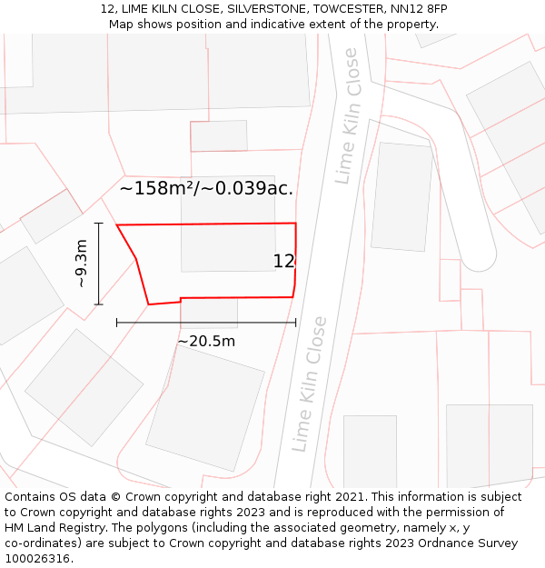12, LIME KILN CLOSE, SILVERSTONE, TOWCESTER, NN12 8FP: Plot and title map