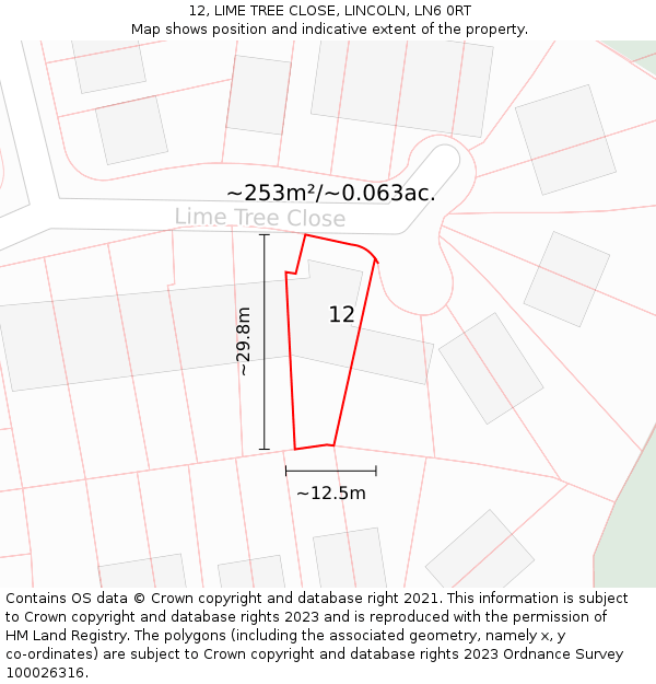 12, LIME TREE CLOSE, LINCOLN, LN6 0RT: Plot and title map