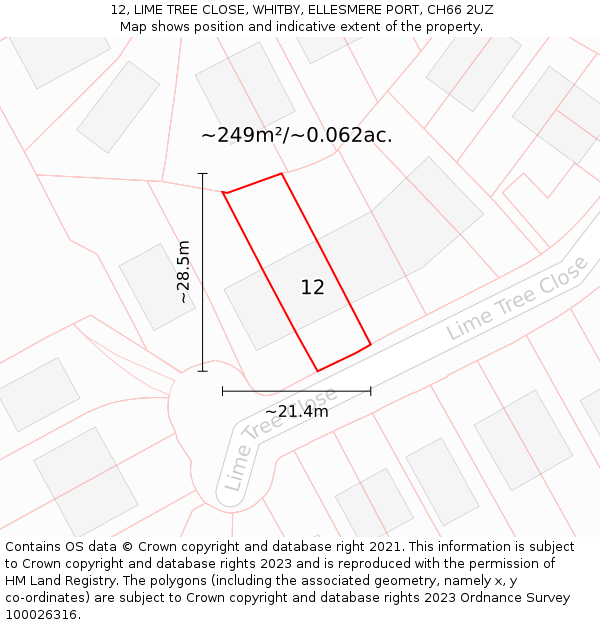 12, LIME TREE CLOSE, WHITBY, ELLESMERE PORT, CH66 2UZ: Plot and title map