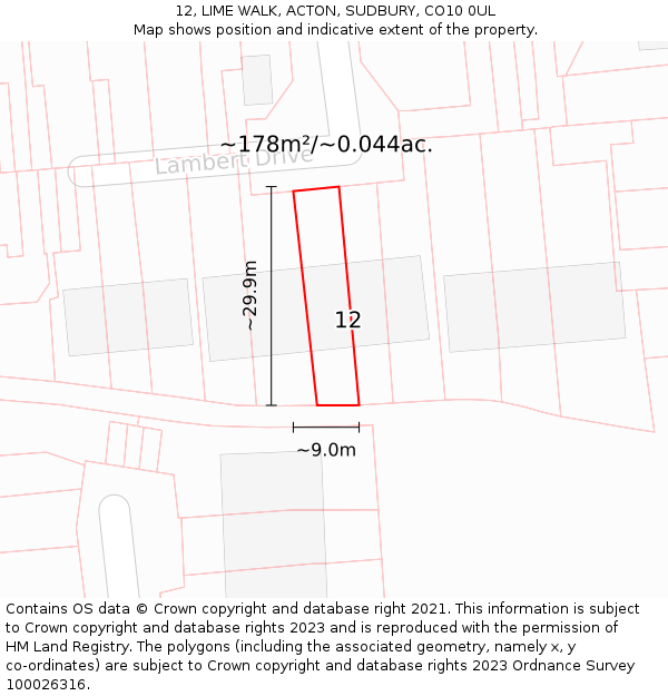 12, LIME WALK, ACTON, SUDBURY, CO10 0UL: Plot and title map