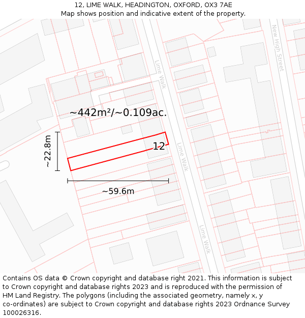 12, LIME WALK, HEADINGTON, OXFORD, OX3 7AE: Plot and title map