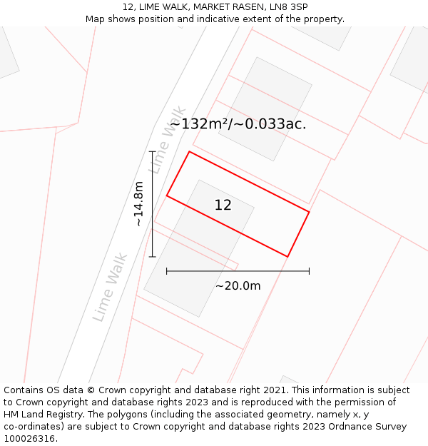 12, LIME WALK, MARKET RASEN, LN8 3SP: Plot and title map