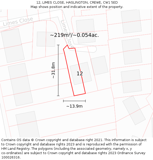 12, LIMES CLOSE, HASLINGTON, CREWE, CW1 5ED: Plot and title map