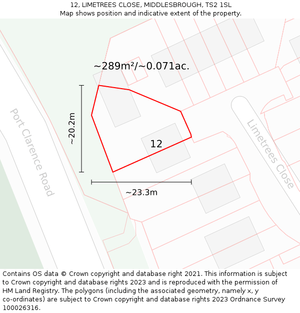 12, LIMETREES CLOSE, MIDDLESBROUGH, TS2 1SL: Plot and title map