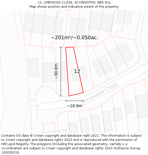 12, LIMEWOOD CLOSE, ACCRINGTON, BB5 6UL: Plot and title map