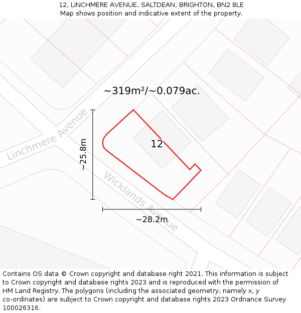 12, LINCHMERE AVENUE, SALTDEAN, BRIGHTON, BN2 8LE: Plot and title map