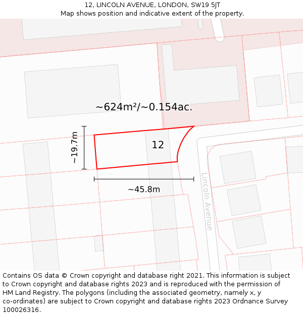 12, LINCOLN AVENUE, LONDON, SW19 5JT: Plot and title map