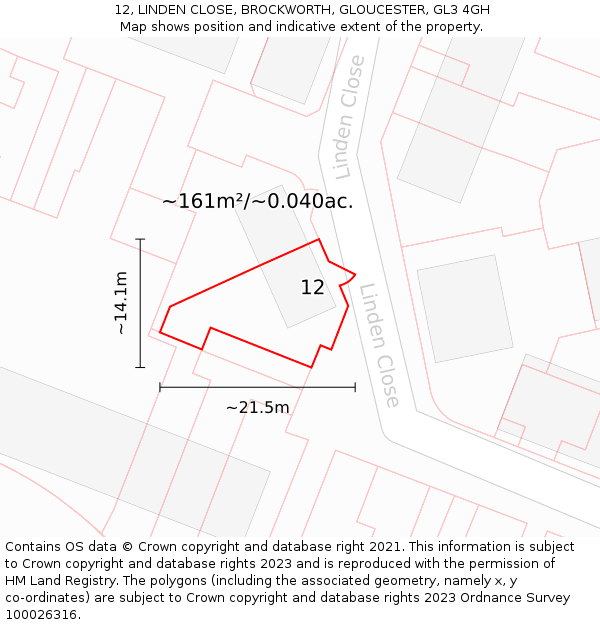 12, LINDEN CLOSE, BROCKWORTH, GLOUCESTER, GL3 4GH: Plot and title map