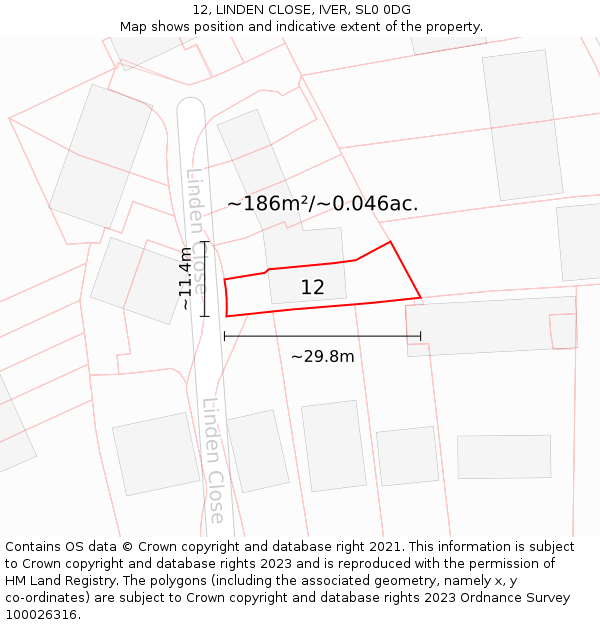 12, LINDEN CLOSE, IVER, SL0 0DG: Plot and title map
