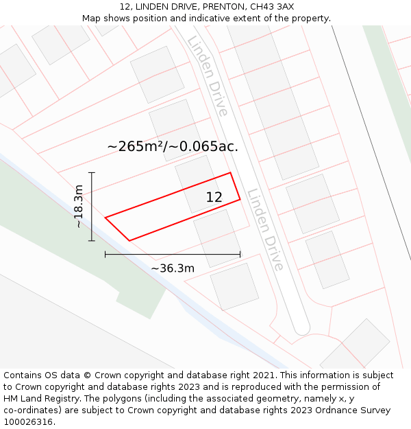 12, LINDEN DRIVE, PRENTON, CH43 3AX: Plot and title map