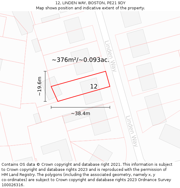 12, LINDEN WAY, BOSTON, PE21 9DY: Plot and title map