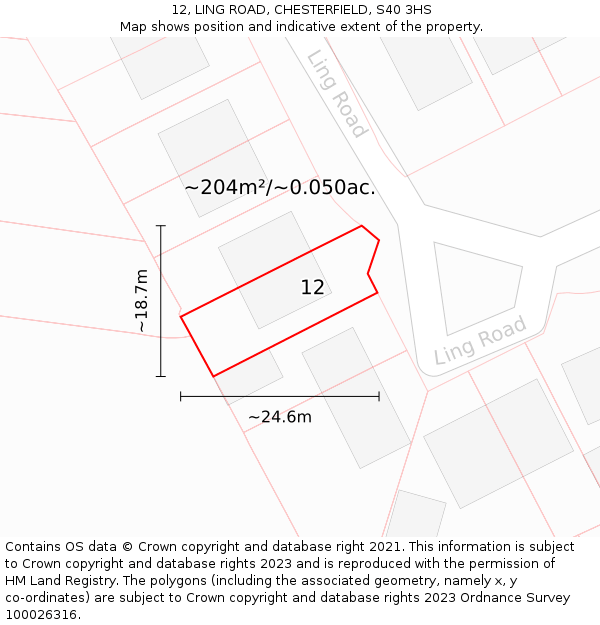 12, LING ROAD, CHESTERFIELD, S40 3HS: Plot and title map