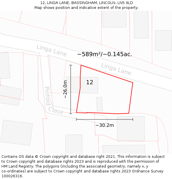 12, LINGA LANE, BASSINGHAM, LINCOLN, LN5 9LD: Plot and title map