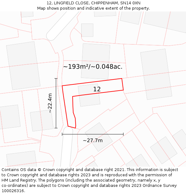 12, LINGFIELD CLOSE, CHIPPENHAM, SN14 0XN: Plot and title map