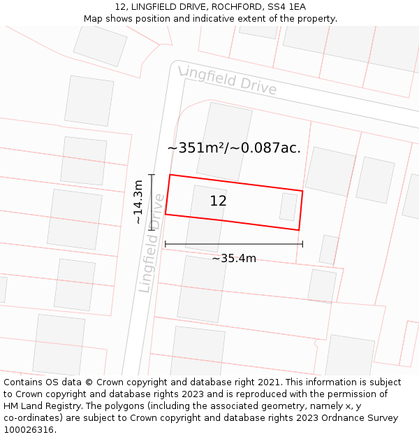 12, LINGFIELD DRIVE, ROCHFORD, SS4 1EA: Plot and title map
