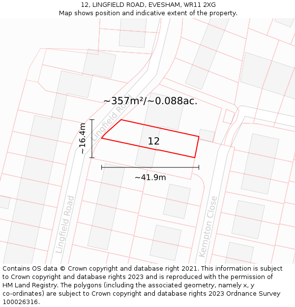 12, LINGFIELD ROAD, EVESHAM, WR11 2XG: Plot and title map