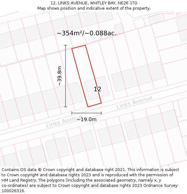 12, LINKS AVENUE, WHITLEY BAY, NE26 1TG: Plot and title map