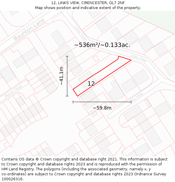 12, LINKS VIEW, CIRENCESTER, GL7 2NF: Plot and title map