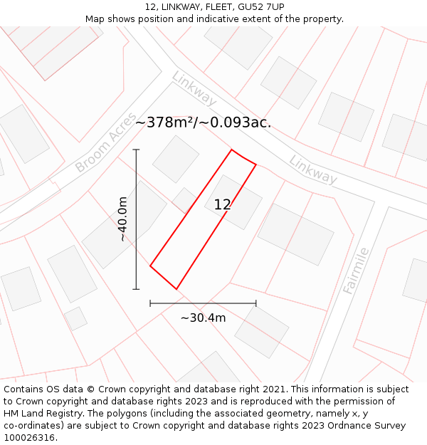 12, LINKWAY, FLEET, GU52 7UP: Plot and title map