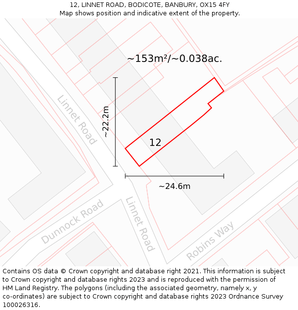 12, LINNET ROAD, BODICOTE, BANBURY, OX15 4FY: Plot and title map