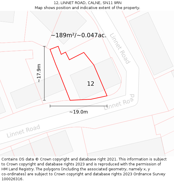 12, LINNET ROAD, CALNE, SN11 9RN: Plot and title map