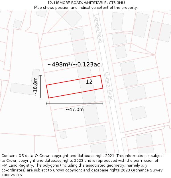12, LISMORE ROAD, WHITSTABLE, CT5 3HU: Plot and title map