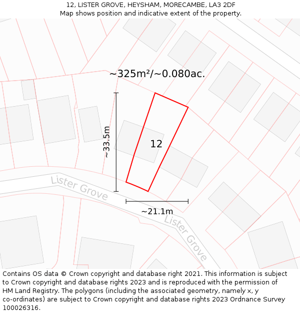 12, LISTER GROVE, HEYSHAM, MORECAMBE, LA3 2DF: Plot and title map