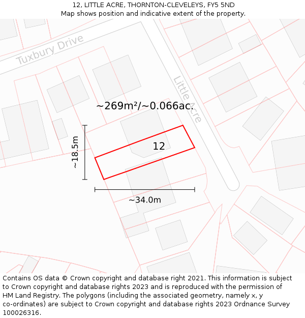 12, LITTLE ACRE, THORNTON-CLEVELEYS, FY5 5ND: Plot and title map