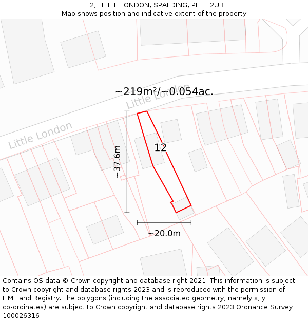12, LITTLE LONDON, SPALDING, PE11 2UB: Plot and title map