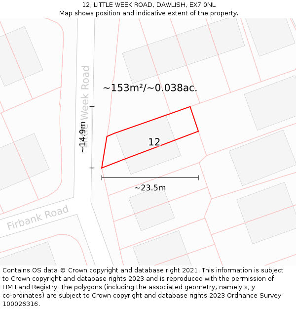12, LITTLE WEEK ROAD, DAWLISH, EX7 0NL: Plot and title map