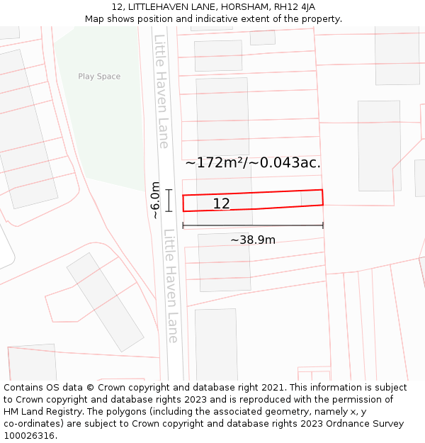 12, LITTLEHAVEN LANE, HORSHAM, RH12 4JA: Plot and title map