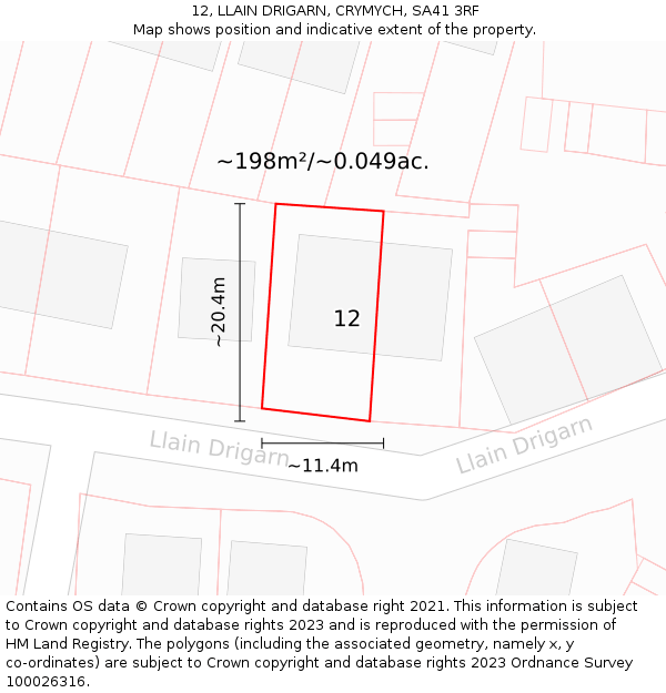 12, LLAIN DRIGARN, CRYMYCH, SA41 3RF: Plot and title map