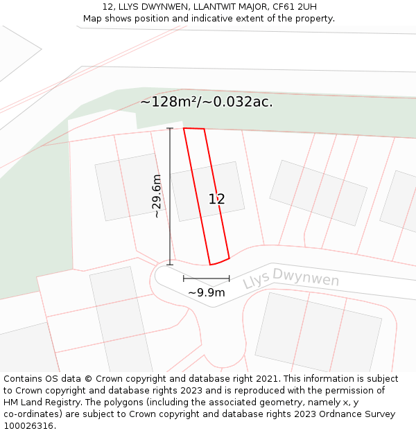 12, LLYS DWYNWEN, LLANTWIT MAJOR, CF61 2UH: Plot and title map