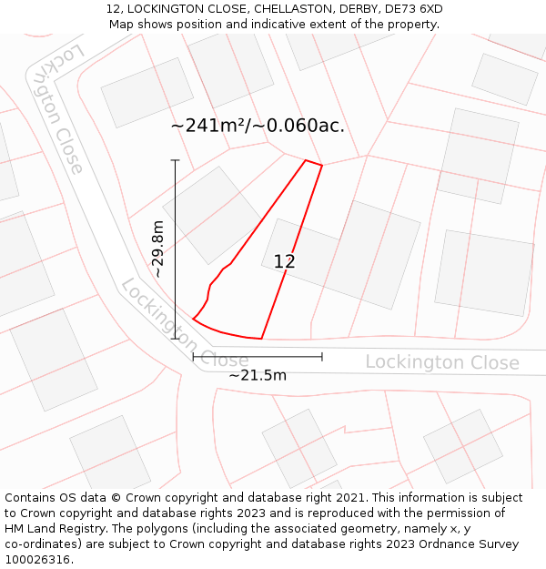 12, LOCKINGTON CLOSE, CHELLASTON, DERBY, DE73 6XD: Plot and title map