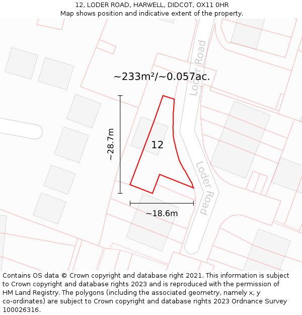 12, LODER ROAD, HARWELL, DIDCOT, OX11 0HR: Plot and title map