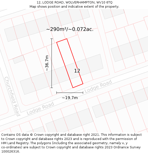 12, LODGE ROAD, WOLVERHAMPTON, WV10 6TQ: Plot and title map
