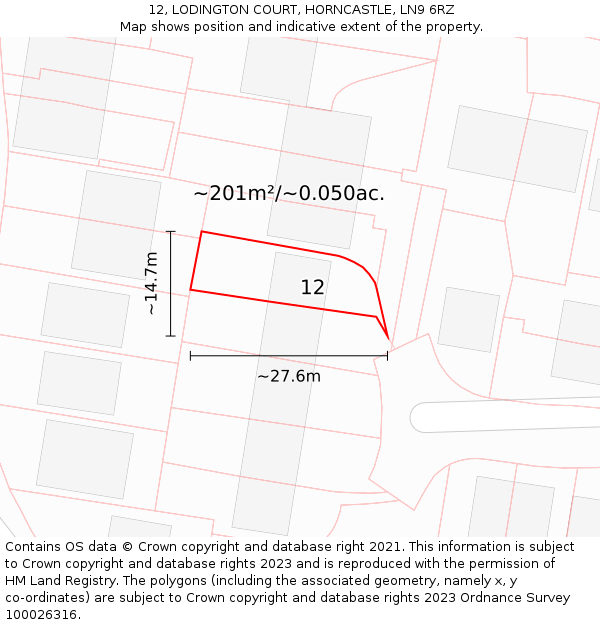 12, LODINGTON COURT, HORNCASTLE, LN9 6RZ: Plot and title map