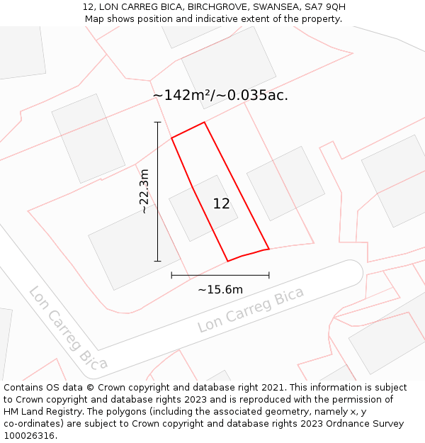 12, LON CARREG BICA, BIRCHGROVE, SWANSEA, SA7 9QH: Plot and title map