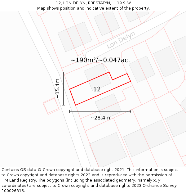 12, LON DELYN, PRESTATYN, LL19 9LW: Plot and title map