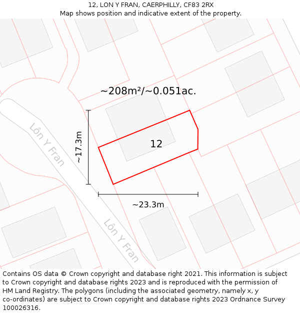 12, LON Y FRAN, CAERPHILLY, CF83 2RX: Plot and title map