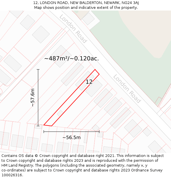 12, LONDON ROAD, NEW BALDERTON, NEWARK, NG24 3AJ: Plot and title map