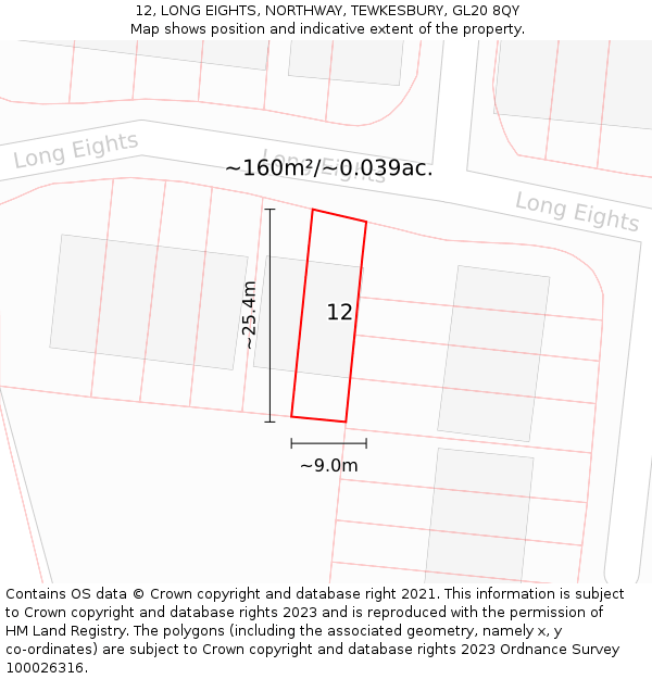 12, LONG EIGHTS, NORTHWAY, TEWKESBURY, GL20 8QY: Plot and title map