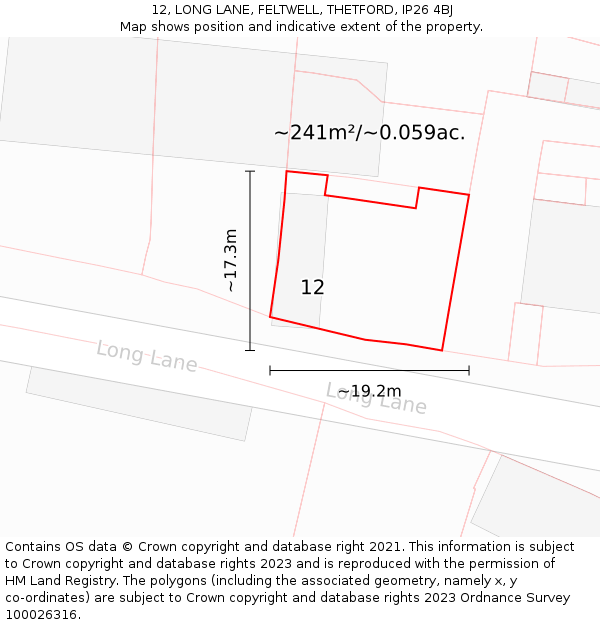 12, LONG LANE, FELTWELL, THETFORD, IP26 4BJ: Plot and title map