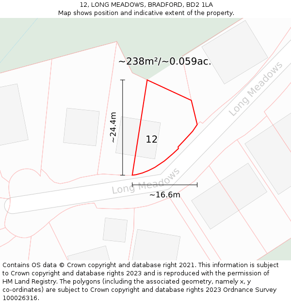 12, LONG MEADOWS, BRADFORD, BD2 1LA: Plot and title map