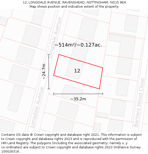12, LONGDALE AVENUE, RAVENSHEAD, NOTTINGHAM, NG15 9EA: Plot and title map