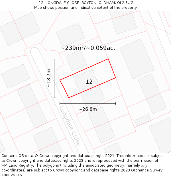 12, LONGDALE CLOSE, ROYTON, OLDHAM, OL2 5UG: Plot and title map