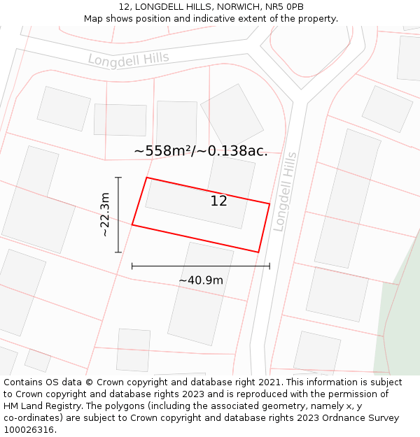 12, LONGDELL HILLS, NORWICH, NR5 0PB: Plot and title map
